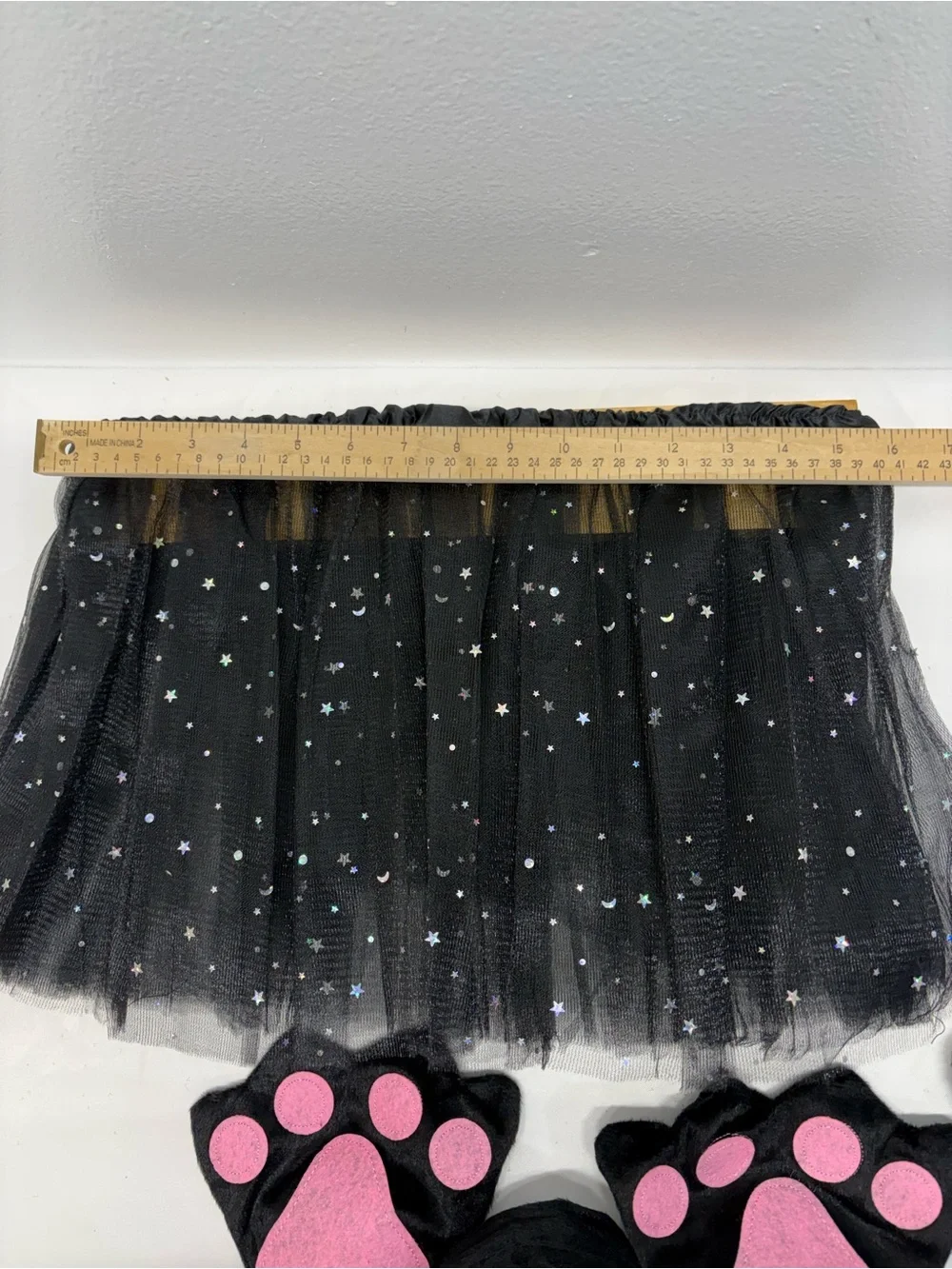 Black Sparkle Tulle Cat Costume Set for Kids -Headband, Paws&Tail size 6-8 (YS)